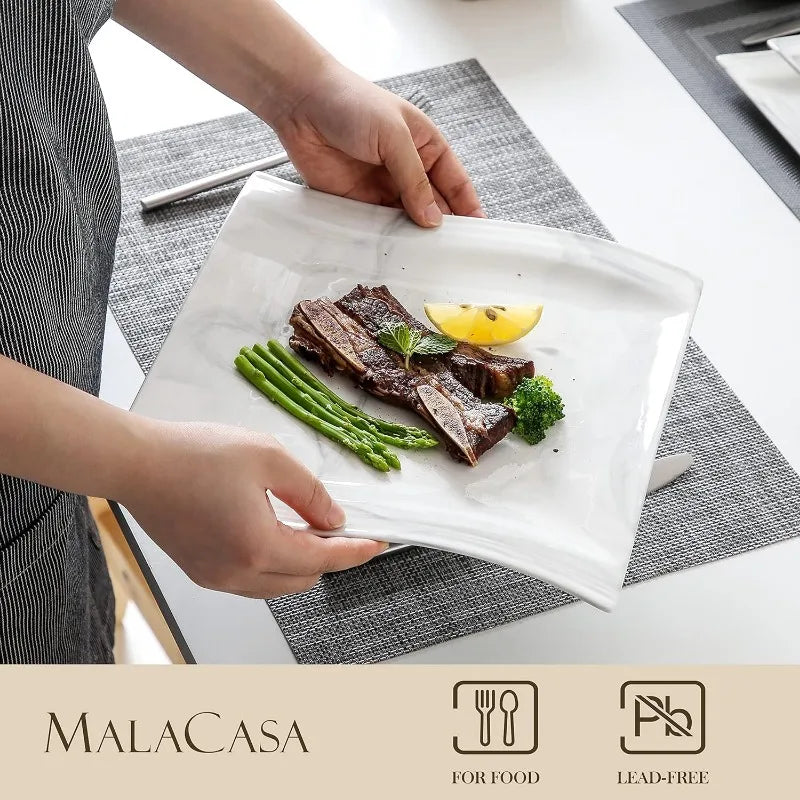 Porcelain Dinnerware Sets, Modern Square Dinner Set Plates and Bowls for Dessert, Salad and Pasta,