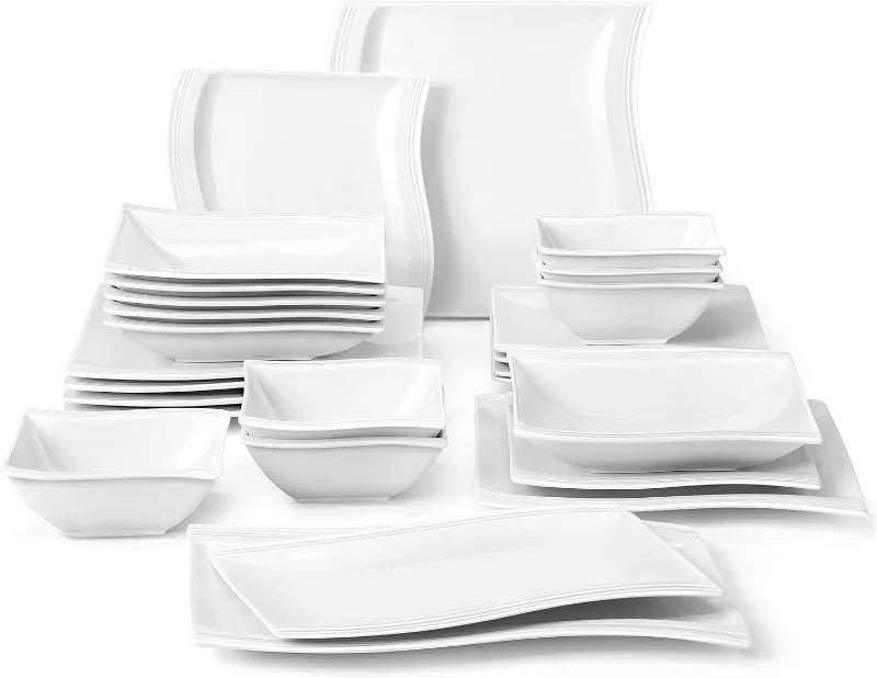 Porcelain Dinnerware Sets, Modern Square Dinner Set Plates and Bowls for Dessert, Salad and Pasta,