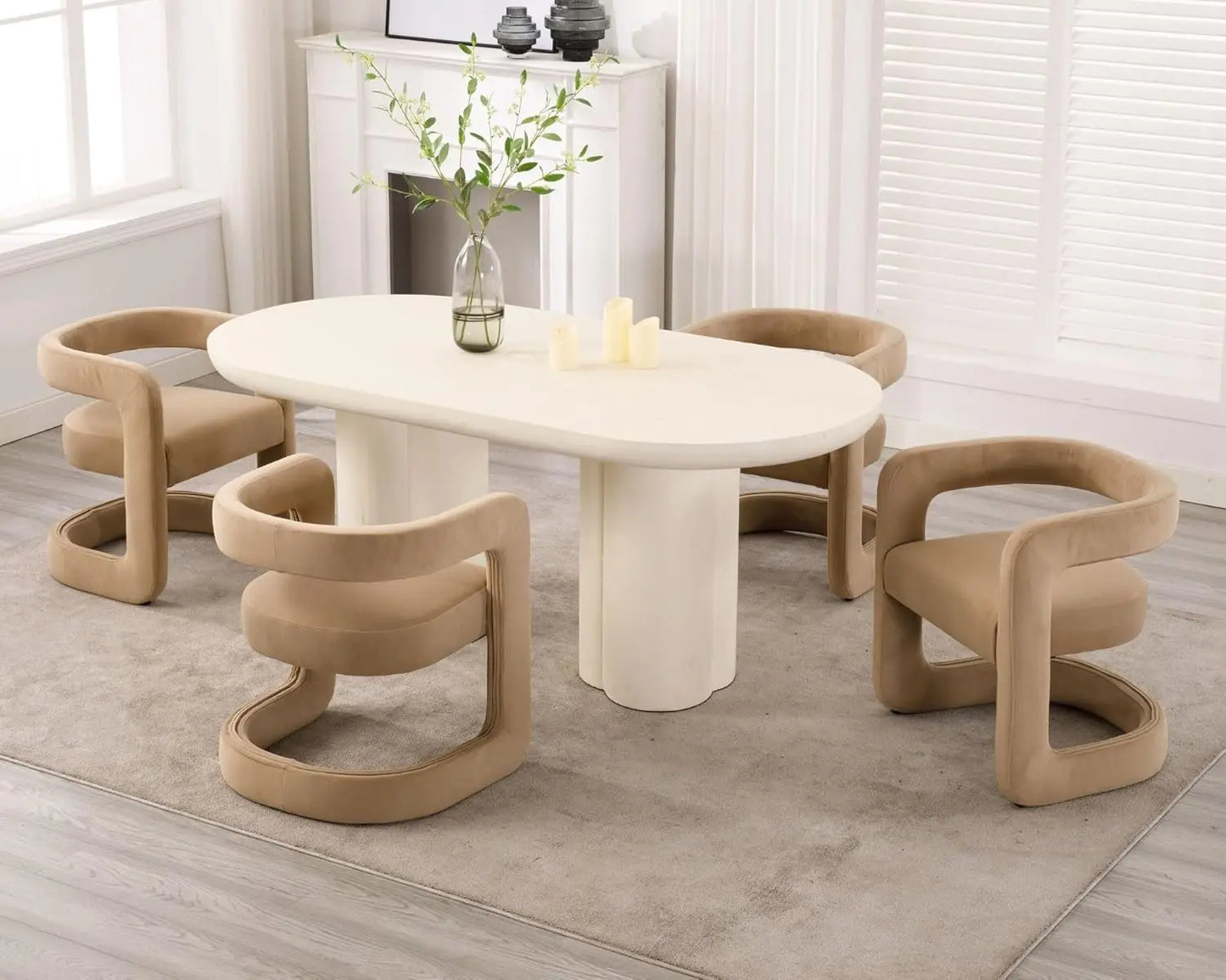 Upholstered Barrel Dining Chairs Set of 4, Modern Velvet Dining Room Chairs with Open Back & Sled Base