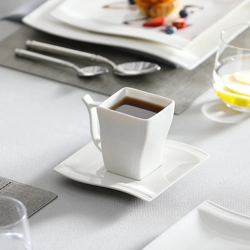 Porcelain Dinnerware Sets, Modern Square Dinner Set Plates and Bowls for Dessert, Salad and Pasta,