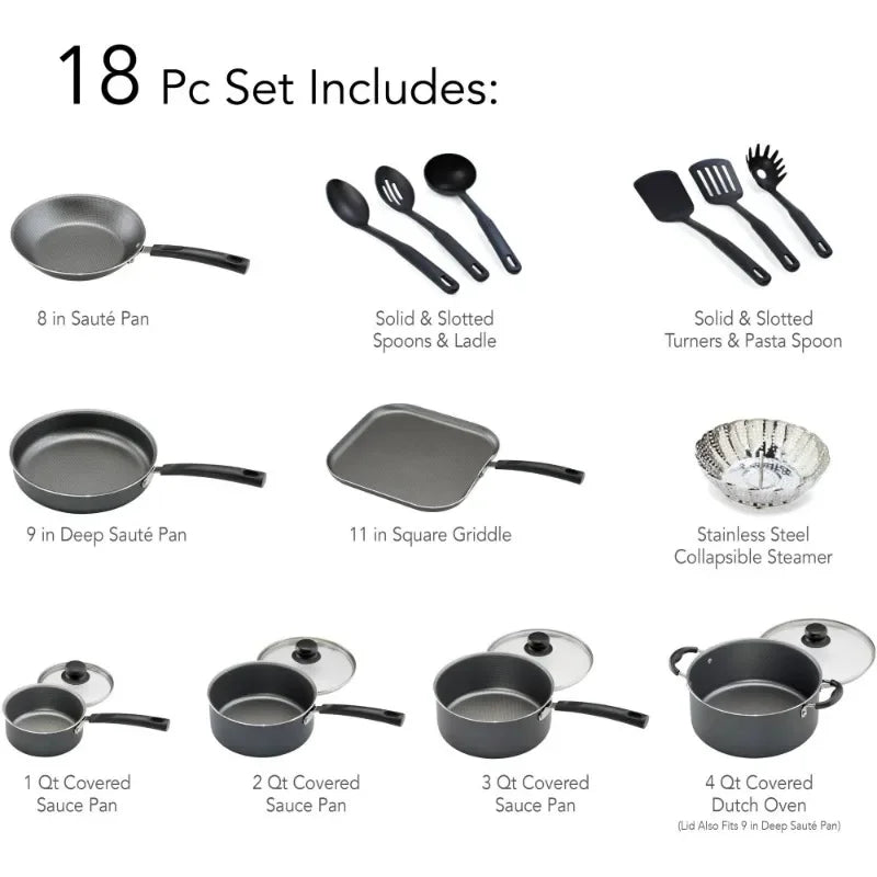 Multifunctional 18-piece non-stick cookware set, easy to clean, scald-proof and non-stick, suitable as a gift