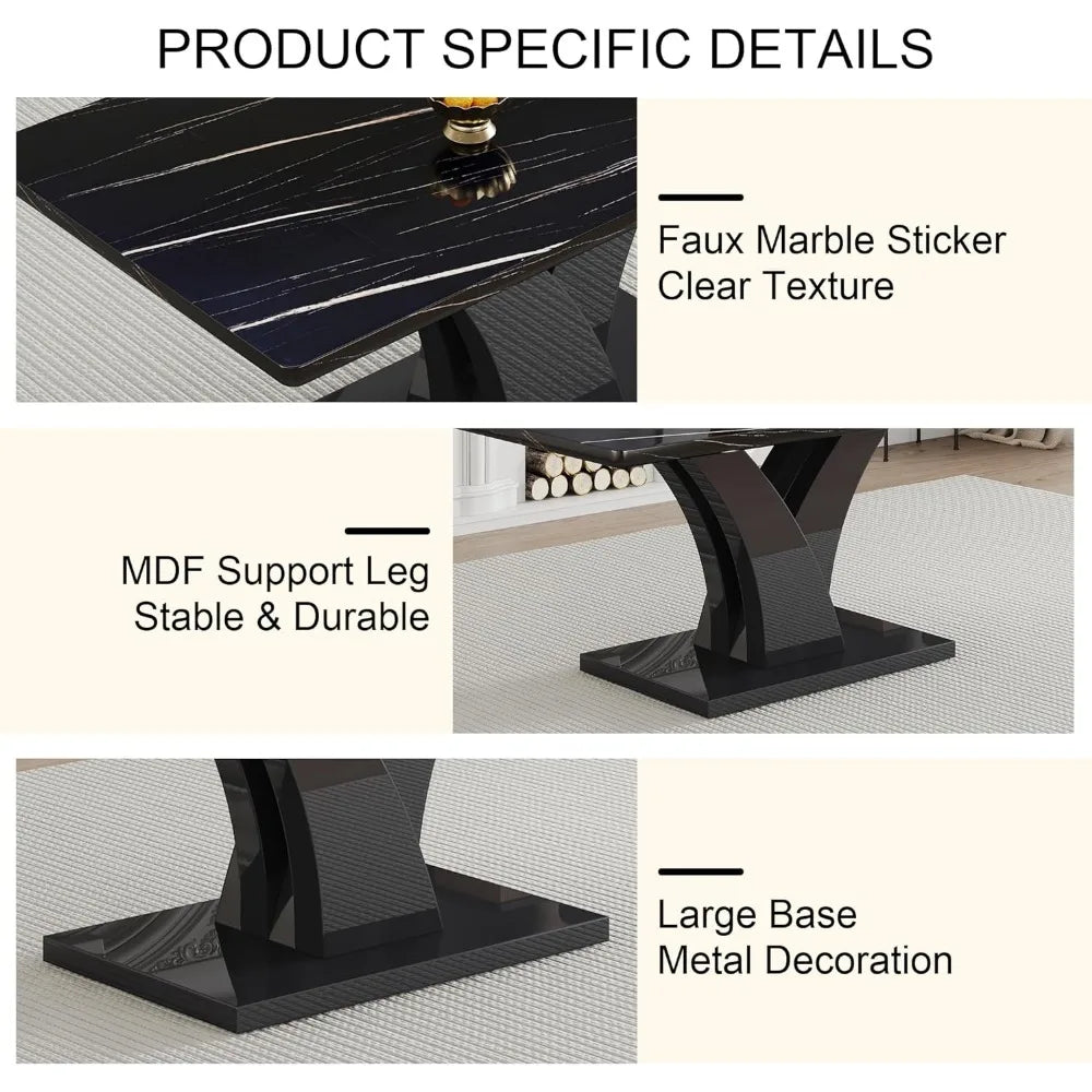 Modern Dining Table Set, Rectangular Faux Marble Kitchen Table Set,