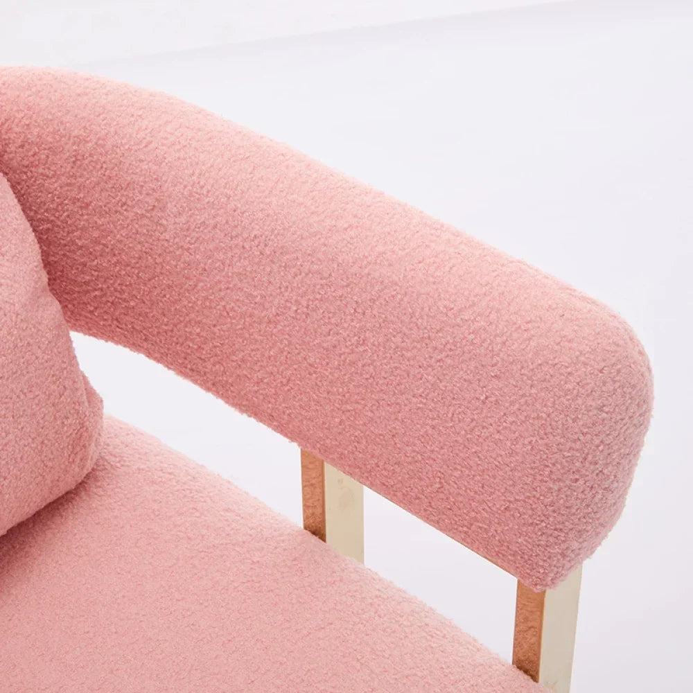 Teddy Velvet Side Sofa with Gold Legs,Tufted Plush Upholstered Reading Armchair with Lumbar Pillow for Living Room Dining Room