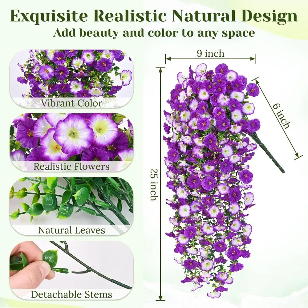 8 Packs Look Real Artificial Flowers for Outdoors, Fake Hanging for Outdoors Realistic