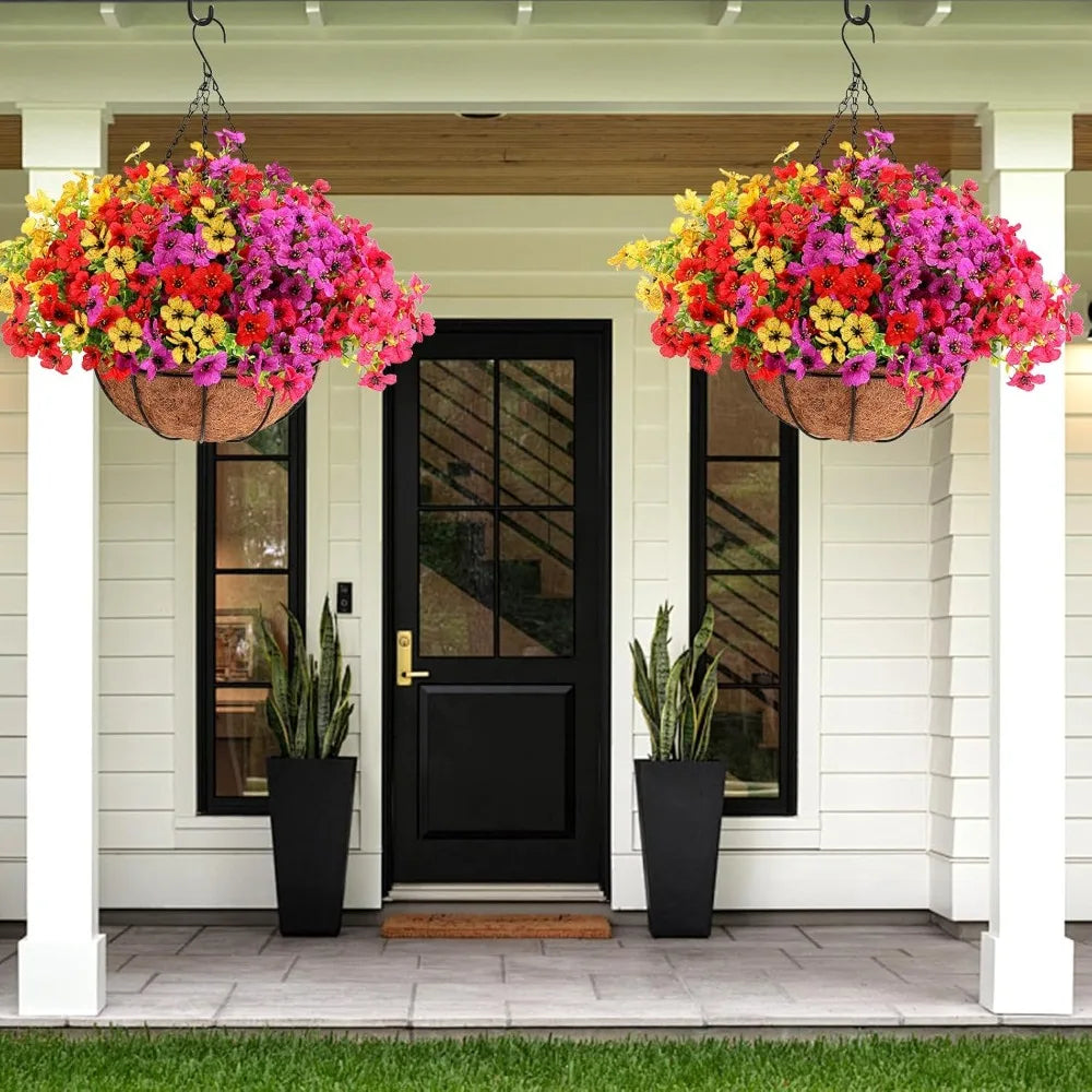2 Set, Look Real Colorful Violet Hanging Flowers for Spring Summer Porch Home Patio Balcony Yard, Artificial Flowers