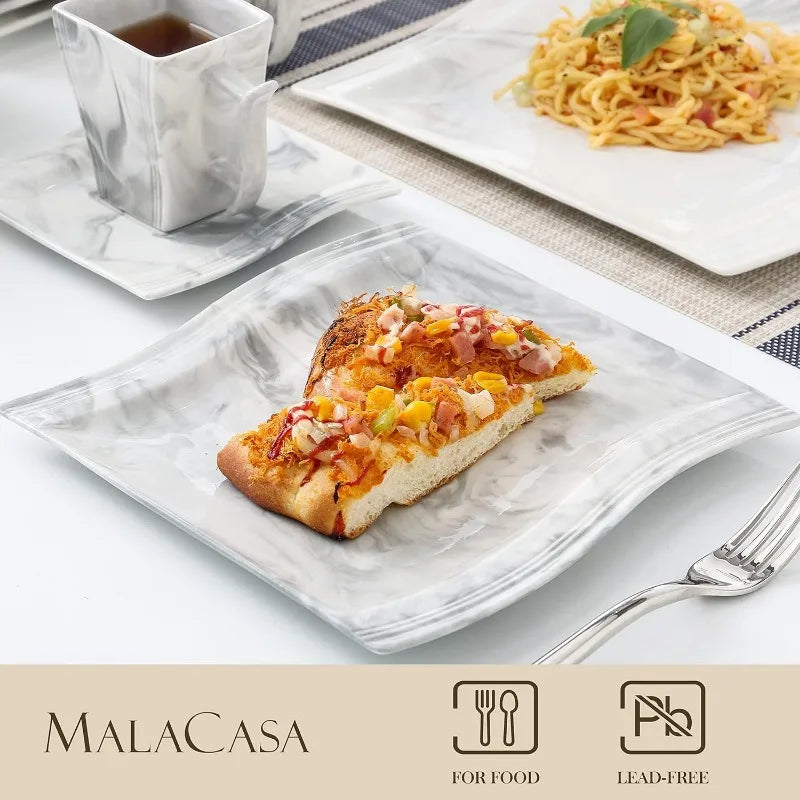 Porcelain Dinnerware Sets, Modern Square Dinner Set Plates and Bowls for Dessert, Salad and Pasta,