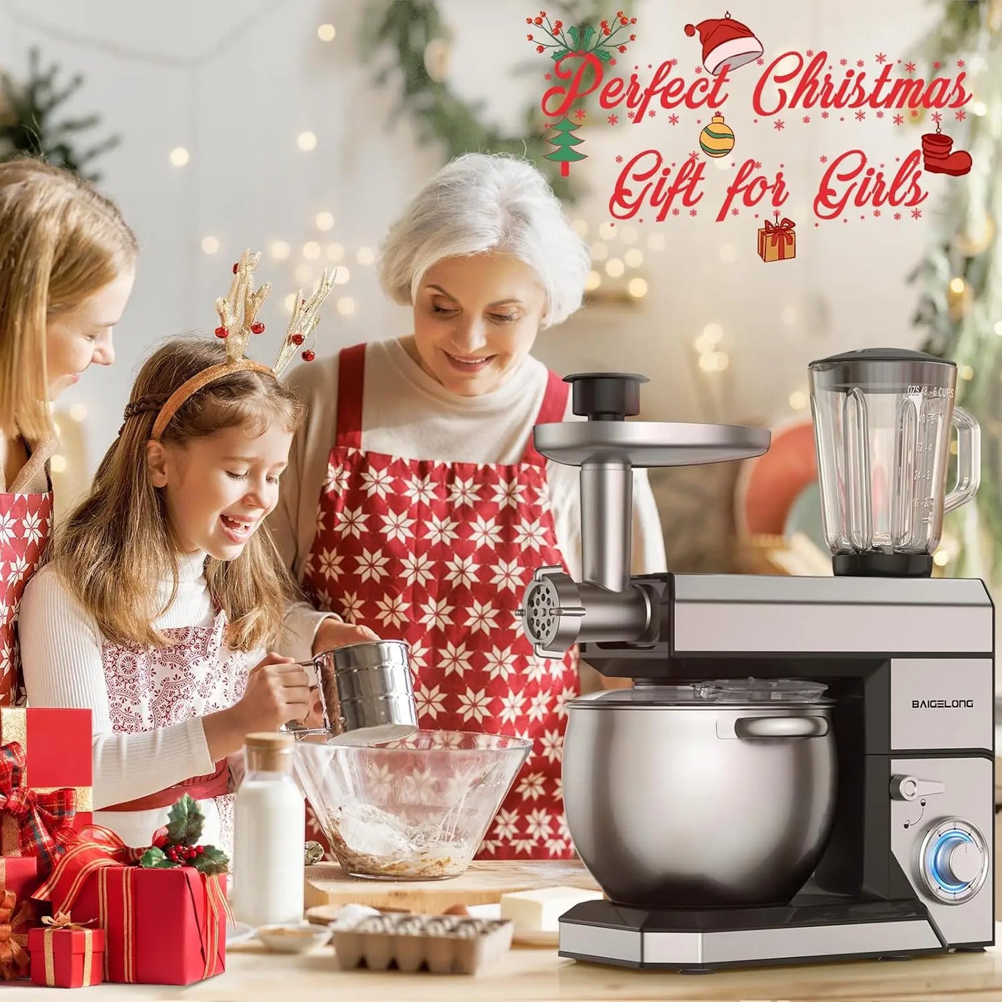 Electric Mixer Kitchen Mixer With Dough Hook, Whisk, Beater, Meat Grinder,