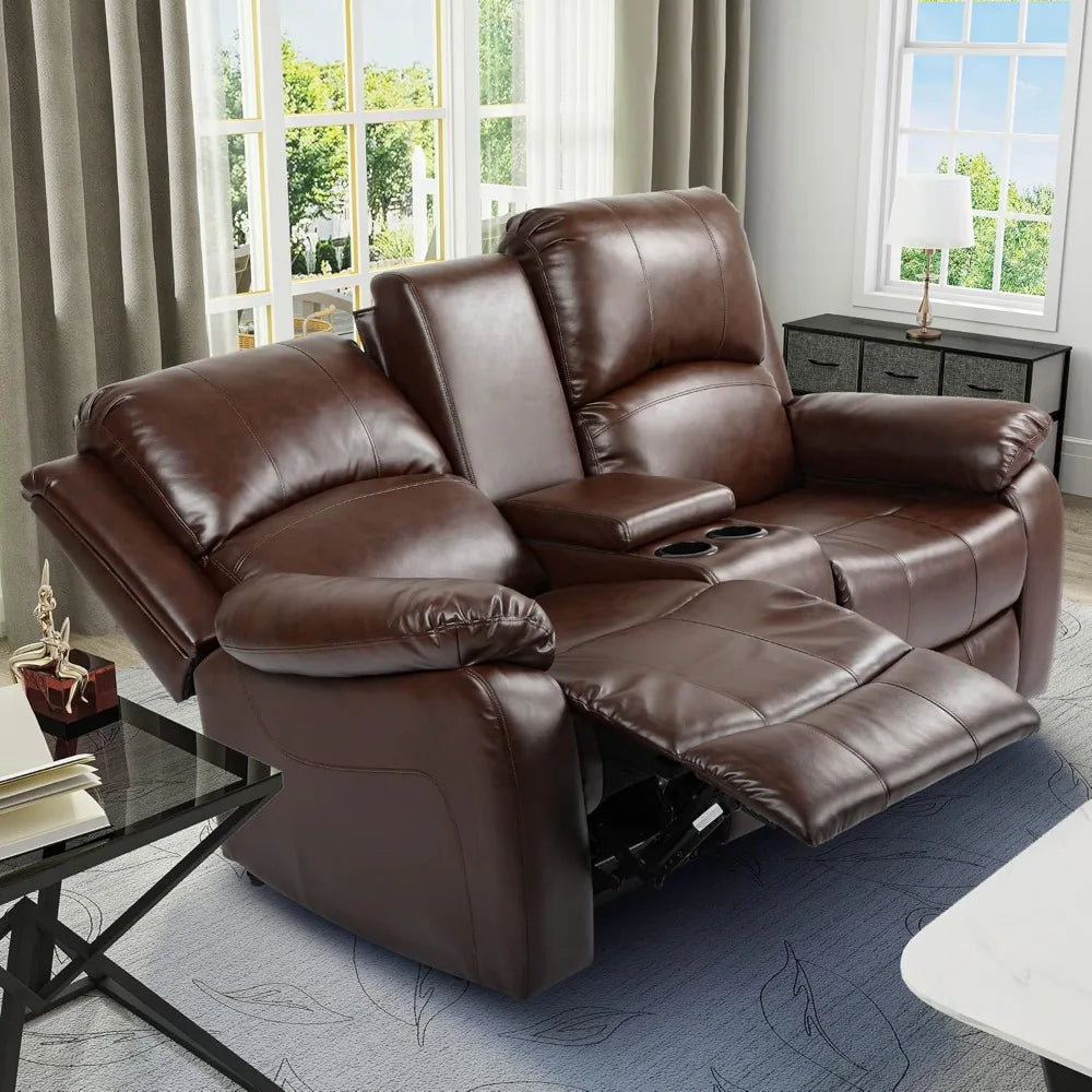 Loveseat Recliner, Manual Double Sofa Loveseat, Home Theater Seating with Storage Console, Double Recliner RV Sofas