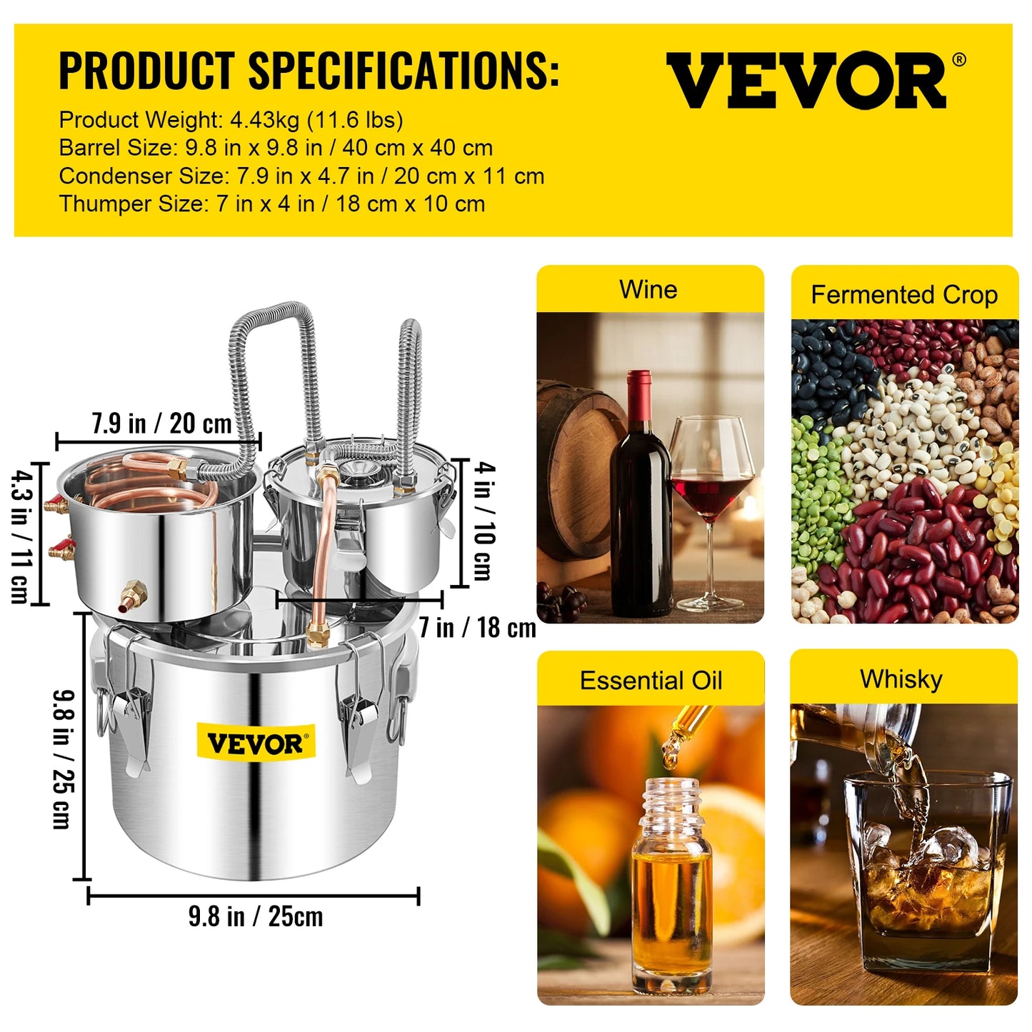 Alcohol Brewing Distiller DIY Moonshine Apparatus Stainless Steel Still Whisky Beer Brandy Home Appliance