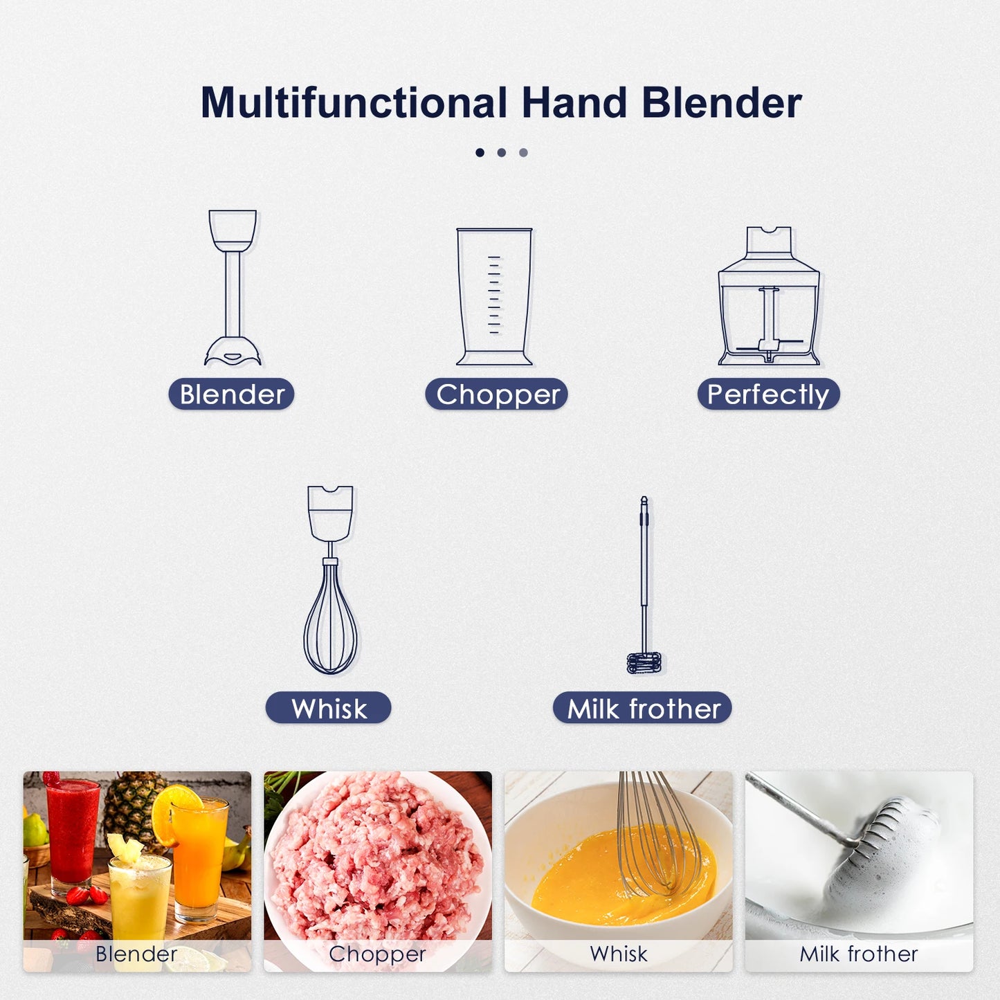 Hand Blender 1000W, Reemix 5-in-1 Electric Stick Blender, Copper Motor Stainless Steel Blade Stick