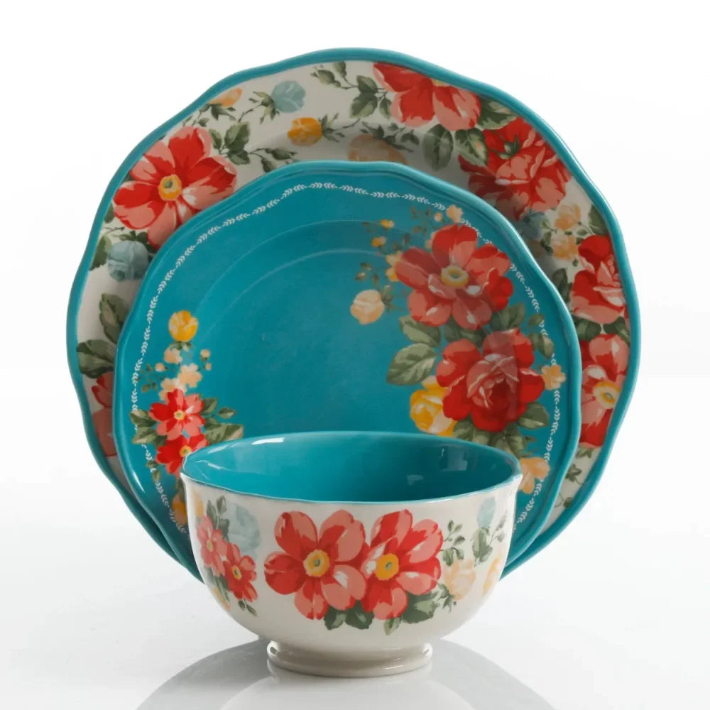 Ceramic Dishes to Eat Vintage Floral 12-Piece Dinnerware Set