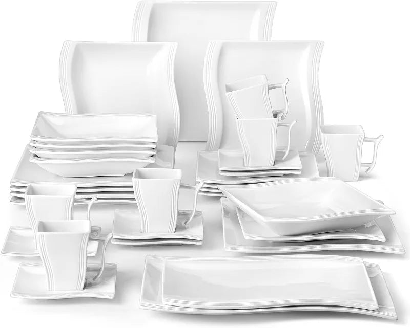 Porcelain Dinnerware Sets, Modern Square Dinner Set Plates and Bowls for Dessert, Salad and Pasta,