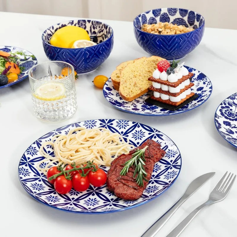 Modern Porcelain Dinnerware Set for 4 Kitchen Dinner Salad Dessert Plates and Cereal Bowls Set