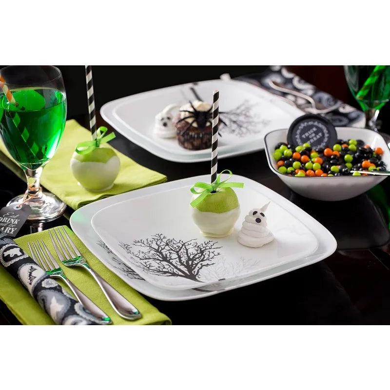 Dinnerware Set, Triple Layer Glass and Chip Resistant, Lightweight Square Plates and Bowls Set,
