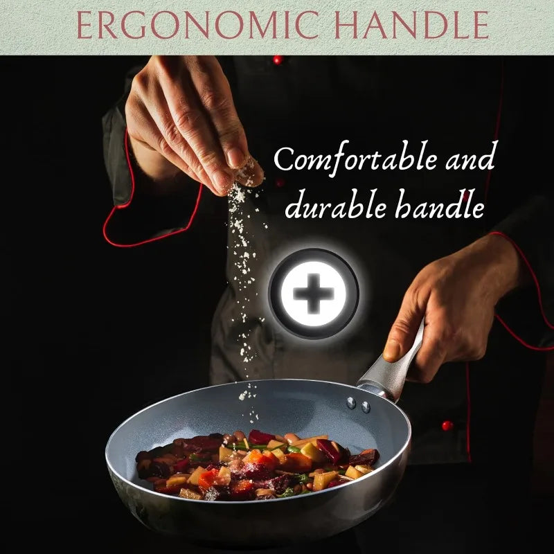Dark Grey Nonstick Cookware Set, Pots And Pans Set Non stick With Glass Lid, Induction Cookware