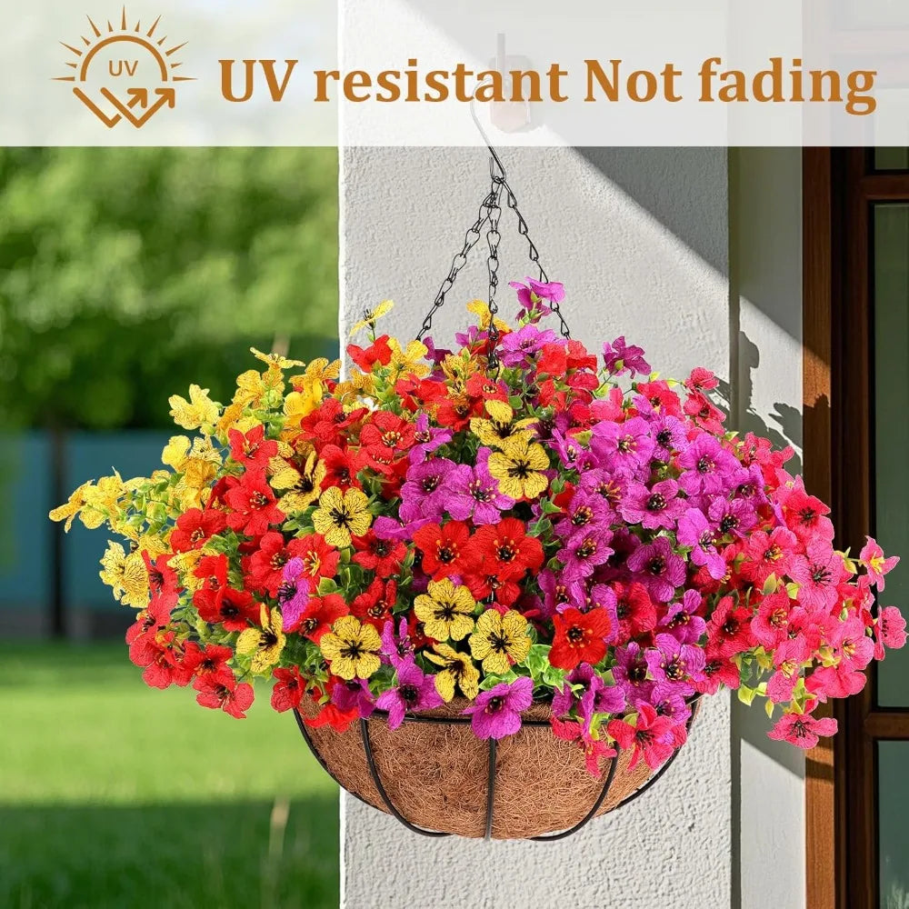 2 Set, Look Real Colorful Violet Hanging Flowers for Spring Summer Porch Home Patio Balcony Yard, Artificial Flowers