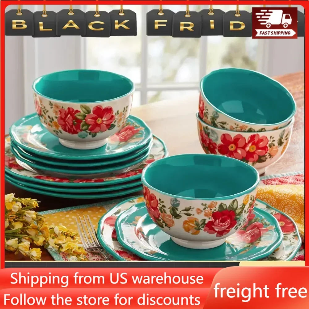 Ceramic Dishes to Eat Vintage Floral 12-Piece Dinnerware Set