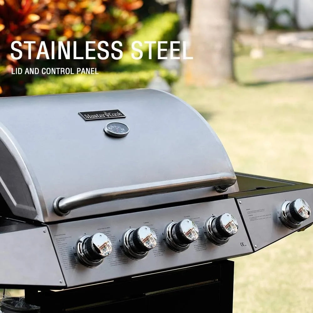 Gas Grill, BBQ 4-Burner Cabinet Style Grills Propane with Side Burner, Gas Grill