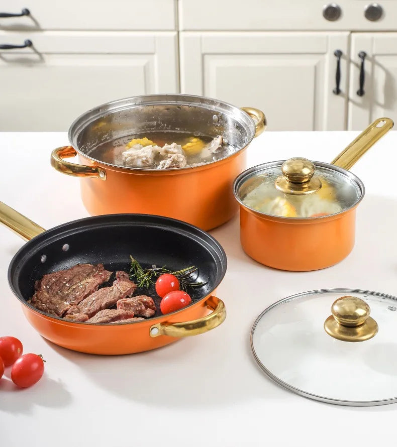 Stainless Steel Cookware Set, 5 Counts/setDurable Multi-purpose Easy To Clean