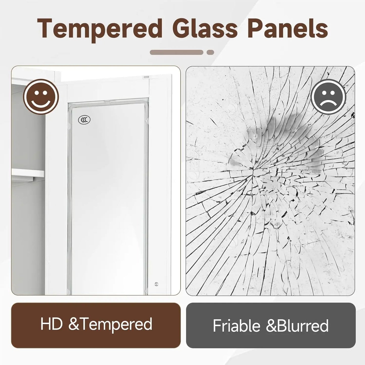 Display Cabinet with Glass Doors,67-inch Curio Cabinets with 4 Adjustable Shelves, Tempered Glass Cabinet
