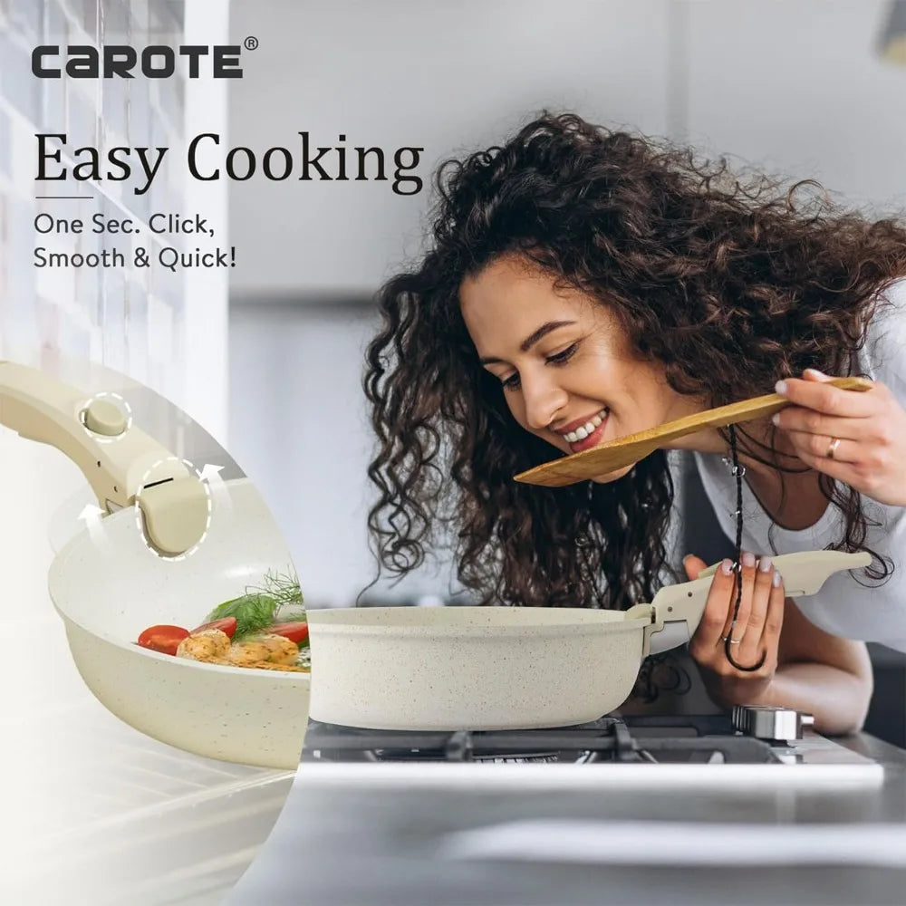 , Nonstick Cookware Sets Detachable Handle, Induction RV Kitchen Set Removable Handle,