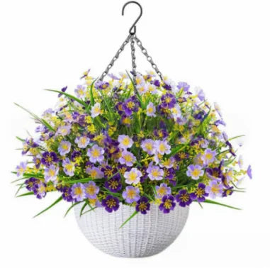 Fake Hanging Flowers With Basket -Artificial Flowers, Outdoor/Indoor Patio Lawn Decor,