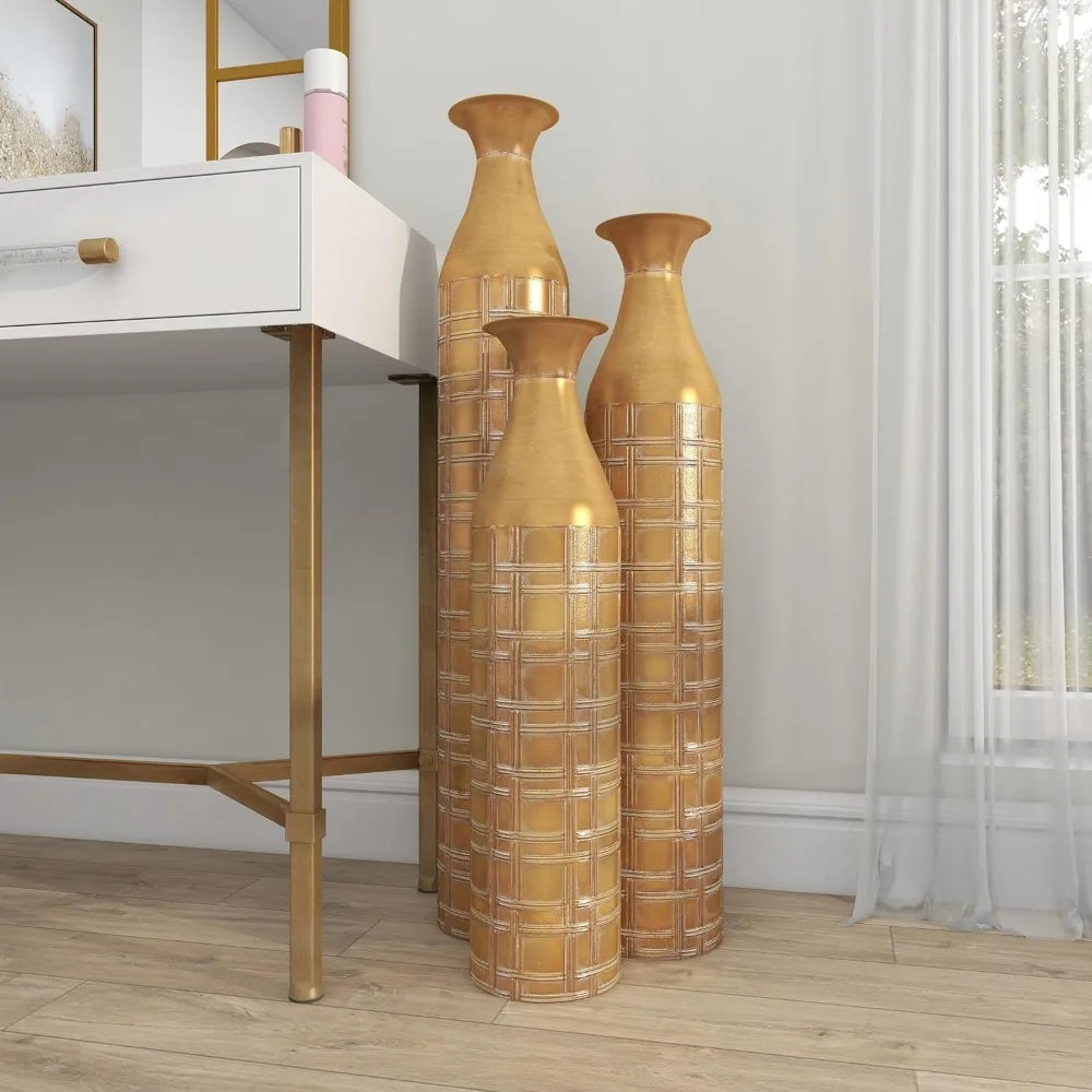 Gold Flower Vase Decoration Home Metal Tall Distressed Metallic Vase