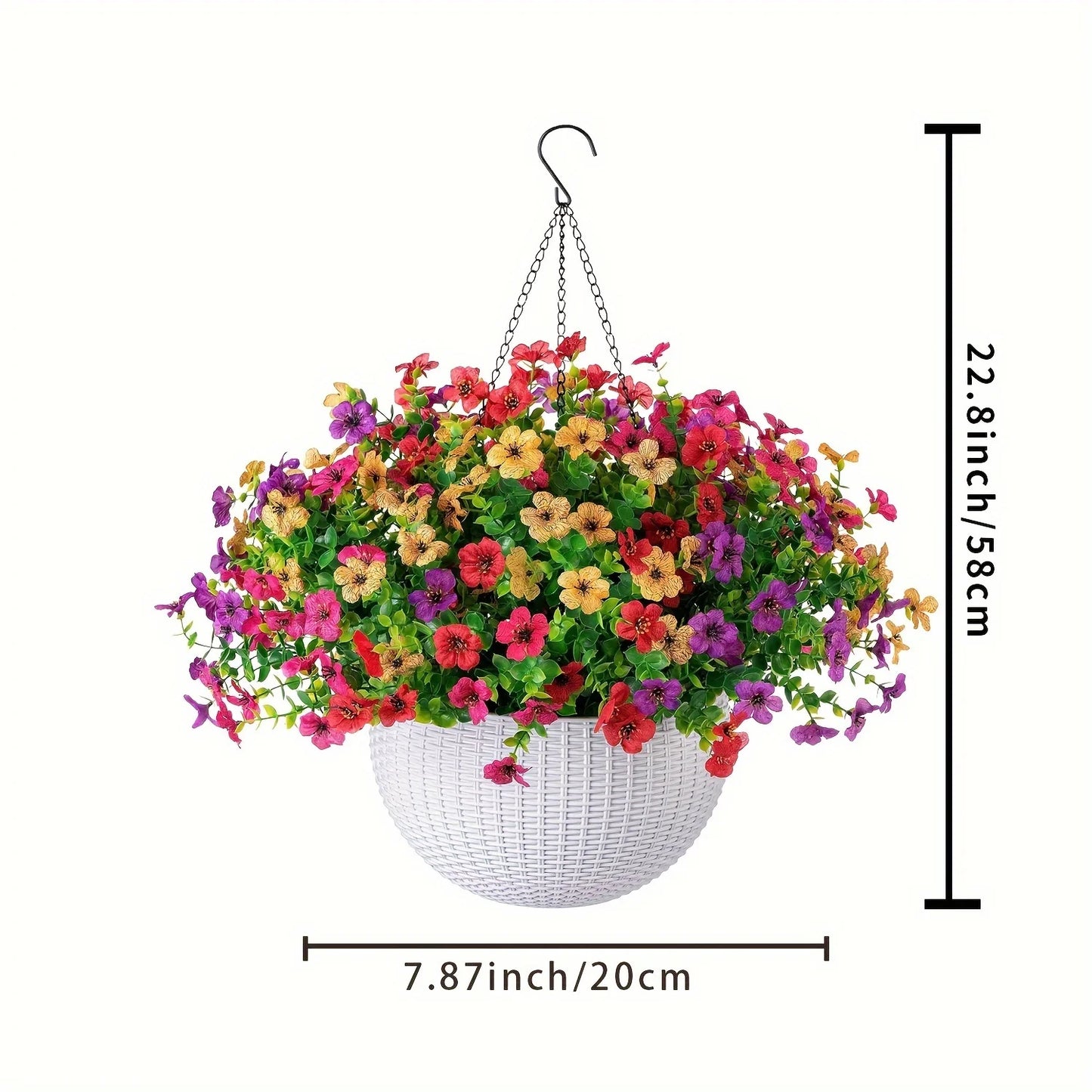 Fake Hanging Flowers With Basket -Artificial Flowers, Outdoor/Indoor Patio Lawn Decor,