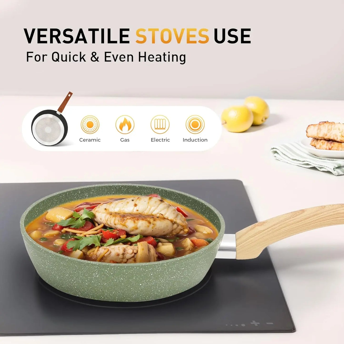 17 Piece Pots and Pans Set Non Stick, Nonstick Induction Granite Kitchen Cookware Sets,