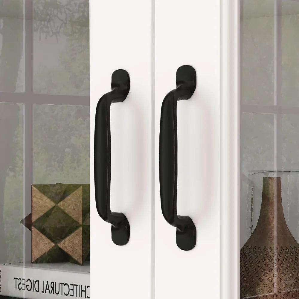 Tall Bookcase Bookshelf with 3-Tier Shelves & 2 Carved Glass Doors, Wooden Display Storage Cabinet with 4 Drawers for Home