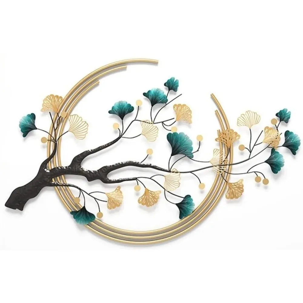 Modern Home Decor Golden Ginkgo Biloba Metal Art Wall Sculpture Office Bedroom
