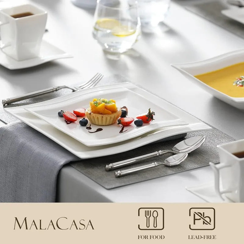 Porcelain Dinnerware Sets, Modern Square Dinner Set Plates and Bowls for Dessert, Salad and Pasta,