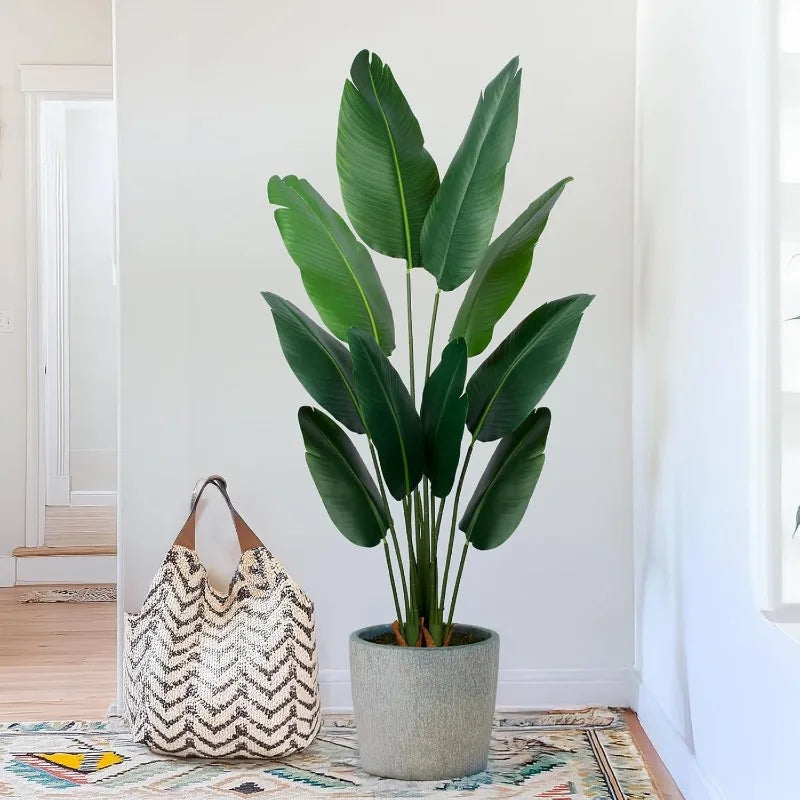 Artificial Bird of Paradise Plant 5 Ft Tall Fake Banana Leaf Plant for Indoors and Outdoors,Faux Palm Tree with Plastic Pot