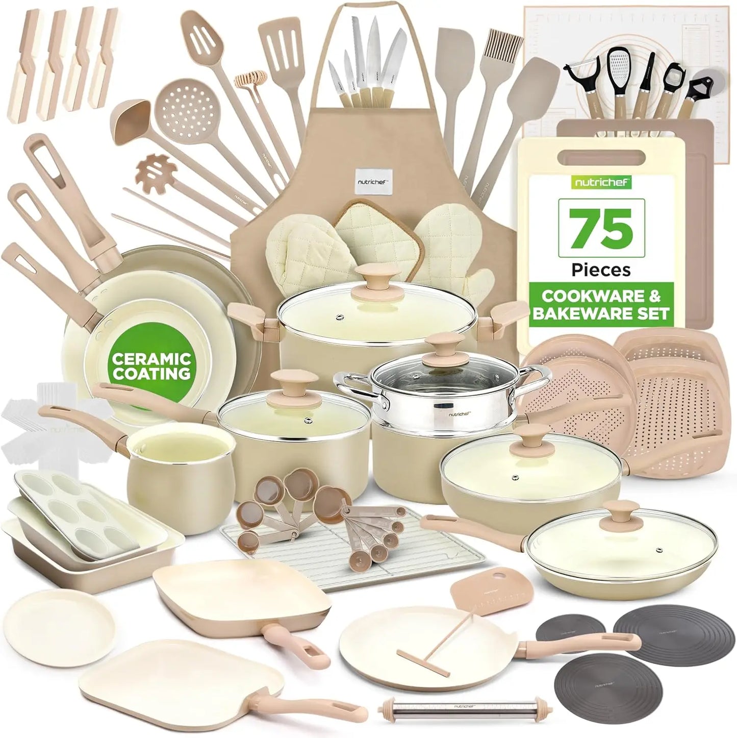 Grade Complete Home Kitchen Cookware Set, Ceramic Non-Stick Bakeware, Pots and Pans Kit,