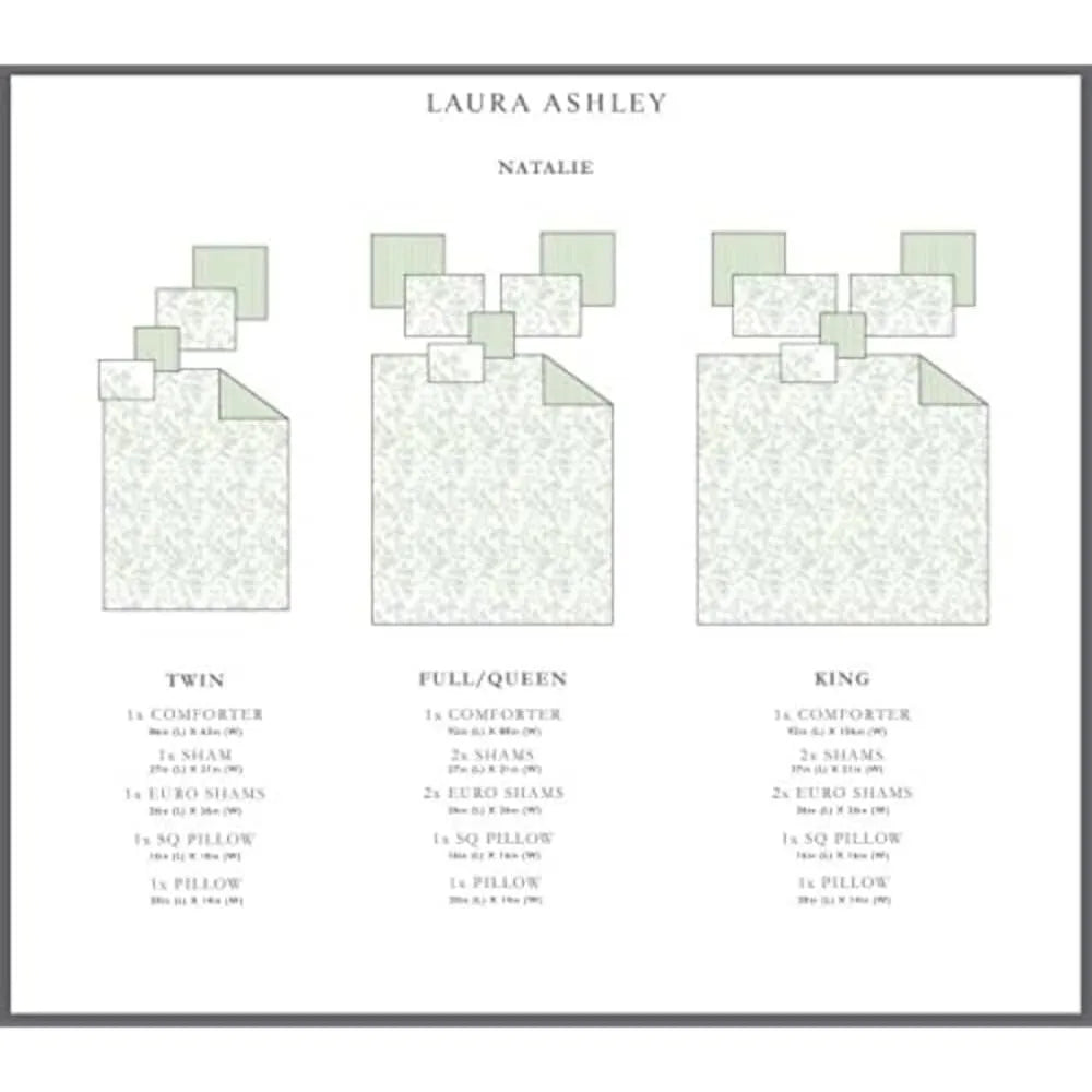 Laura Ashley Home - King Size Comforter Set, Reversible Cotton Bedding, Includes Matching Shams with Bonus Euro Shams & Throw