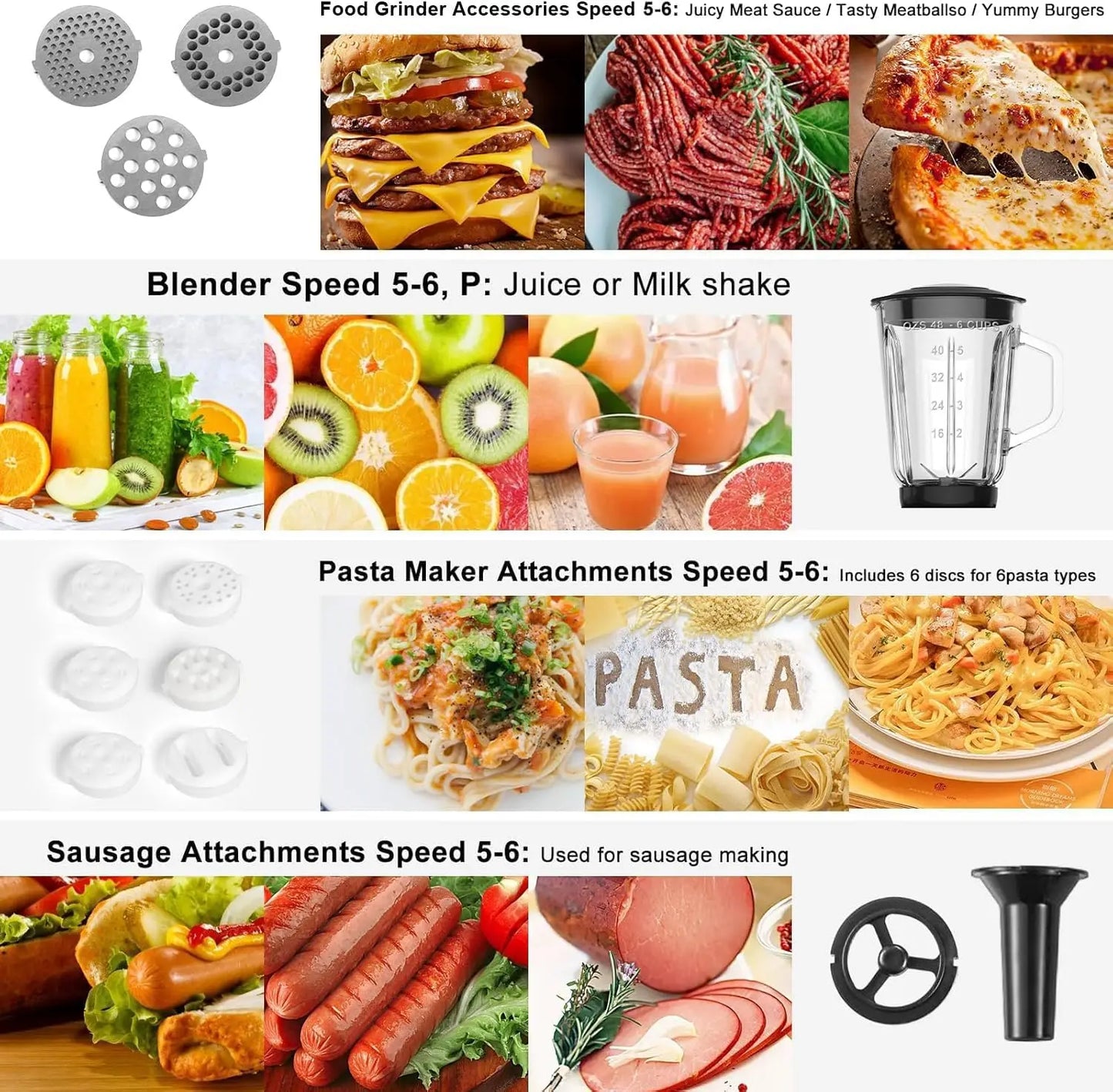 Electric Mixer Kitchen Mixer With Dough Hook, Whisk, Beater, Meat Grinder,