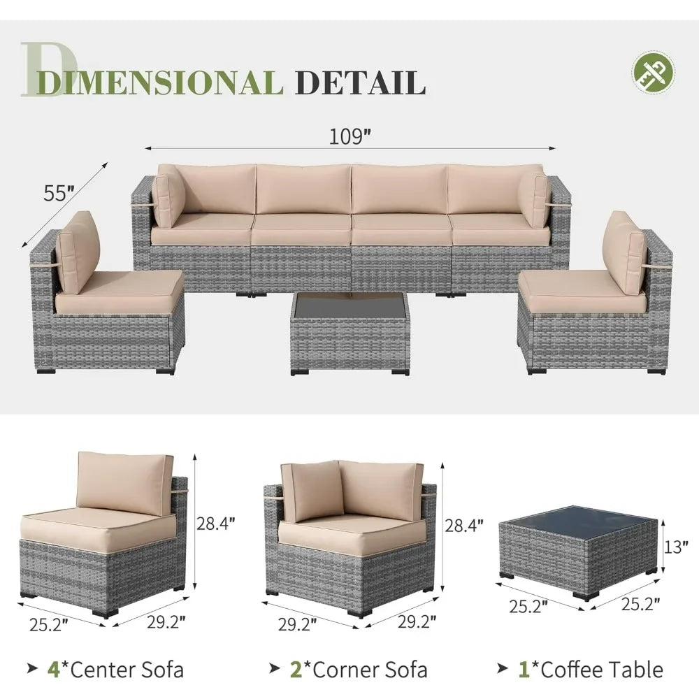 Patio Furniture Set,Outdoor Patio Furniture Wicker Couch Set,7Pieces Outdoor Sectional Sofa with Patio Furniture Cover