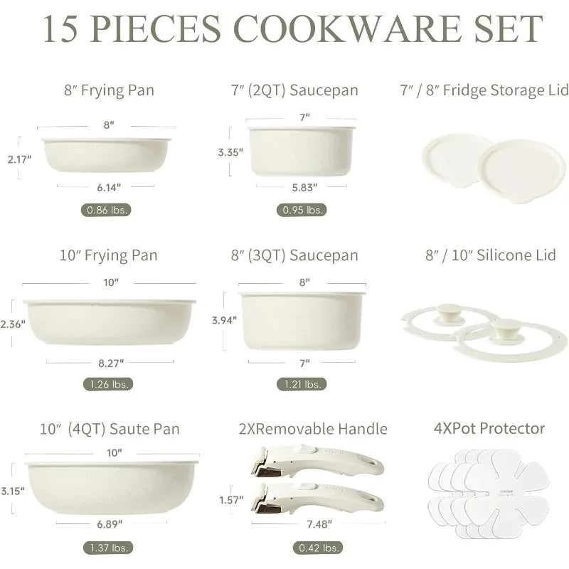 CAROTE Pots and Pans Set Non Stick, 15pcs Cookware Sets, Kitchen Set, Oven/Dishwashe