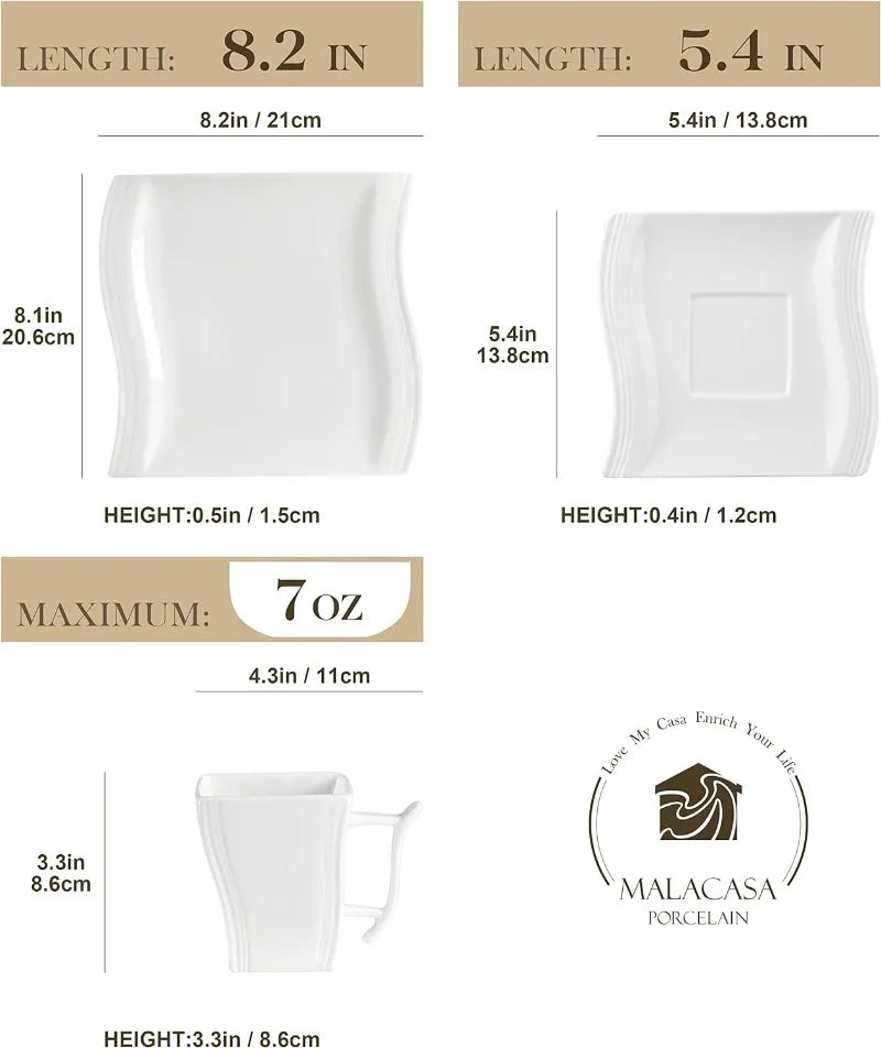 Porcelain Dinnerware Sets, Modern Square Dinner Set Plates and Bowls for Dessert, Salad and Pasta,