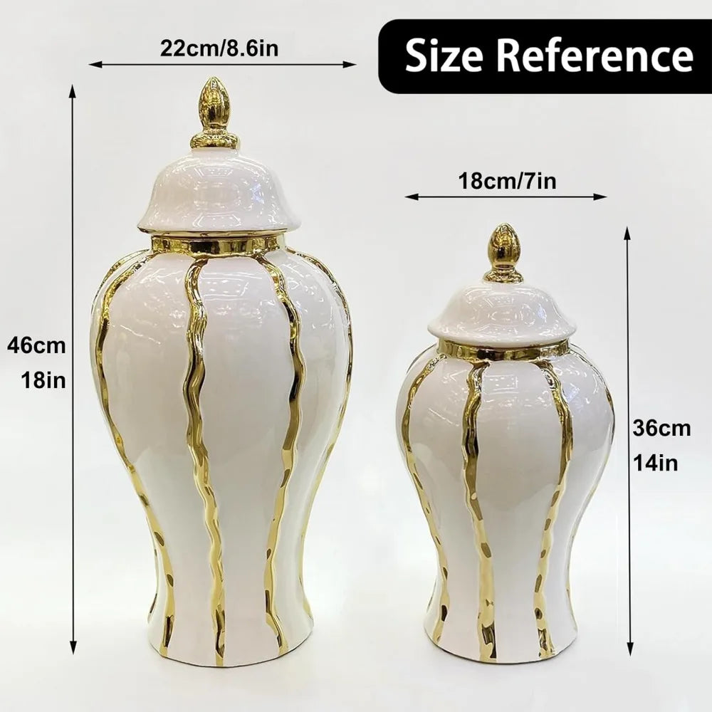 Ceramic Vase Large Handmade Porcelain Vases with Lid, White Gold Decorative Flower Vase for Home, Living Room, Weddings