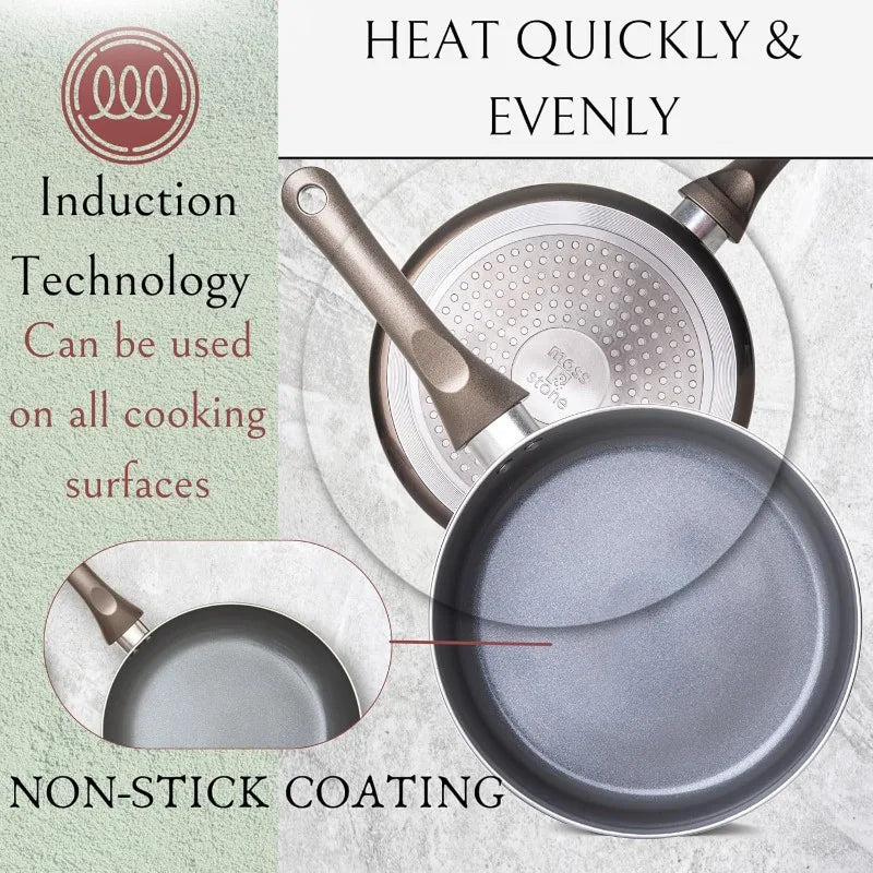 Dark Grey Nonstick Cookware Set, Pots And Pans Set Non stick With Glass Lid, Induction Cookware