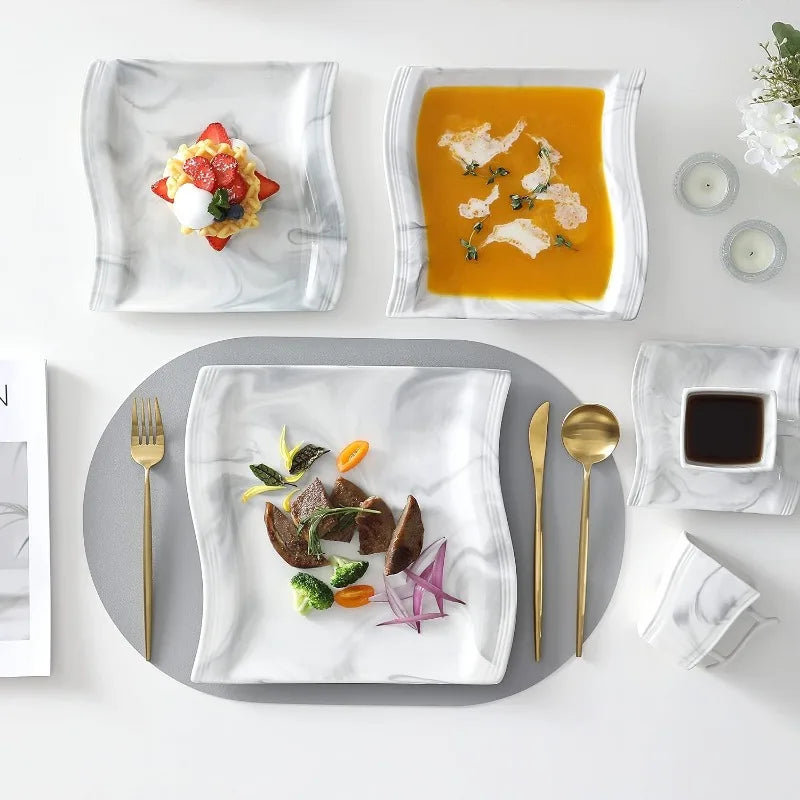 Porcelain Dinnerware Sets, Modern Square Dinner Set Plates and Bowls for Dessert, Salad and Pasta,