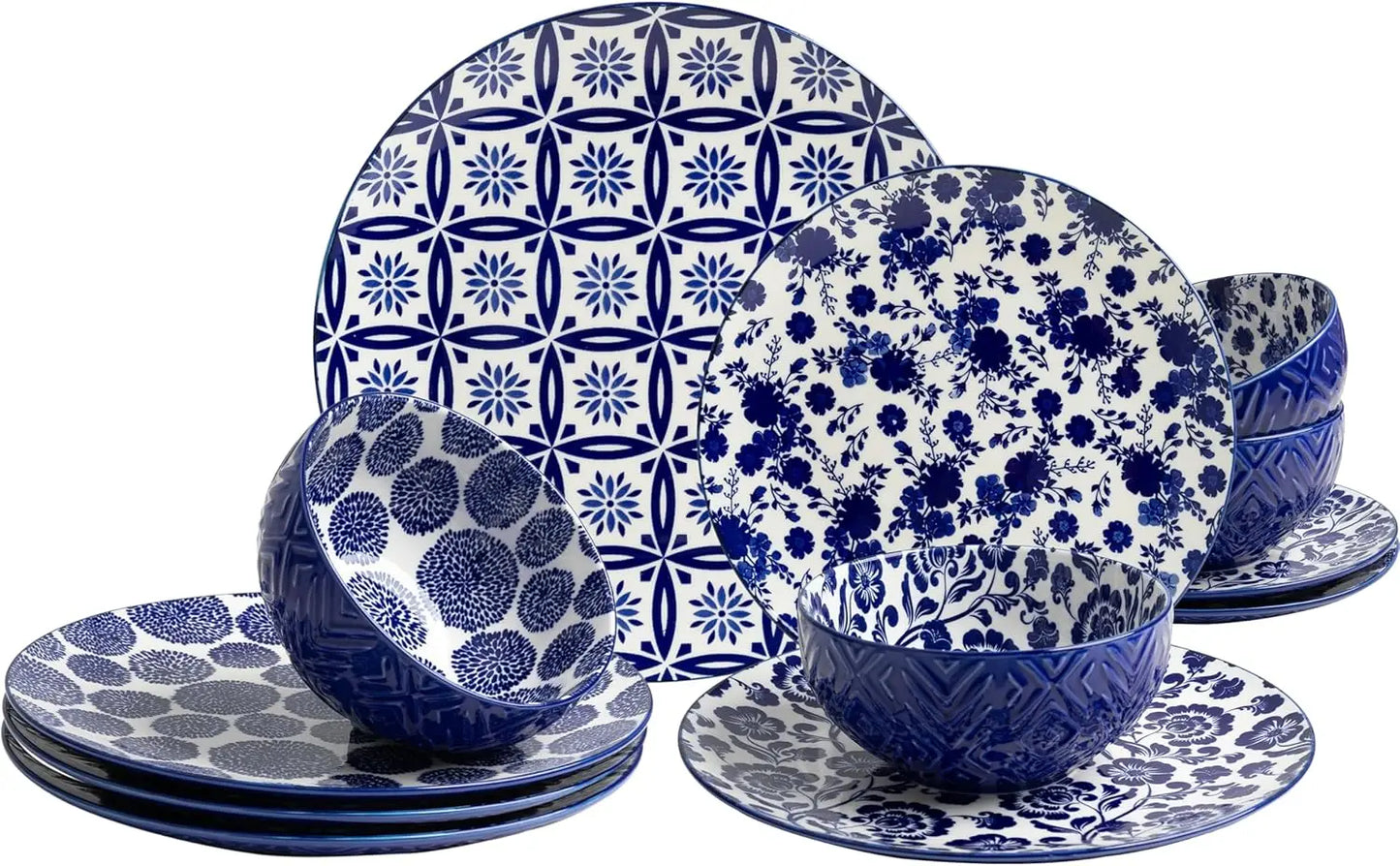 Modern Porcelain Dinnerware Set for 4 Kitchen Dinner Salad Dessert Plates and Cereal Bowls Set