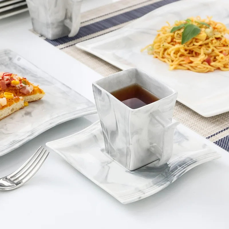 Porcelain Dinnerware Sets, Modern Square Dinner Set Plates and Bowls for Dessert, Salad and Pasta,