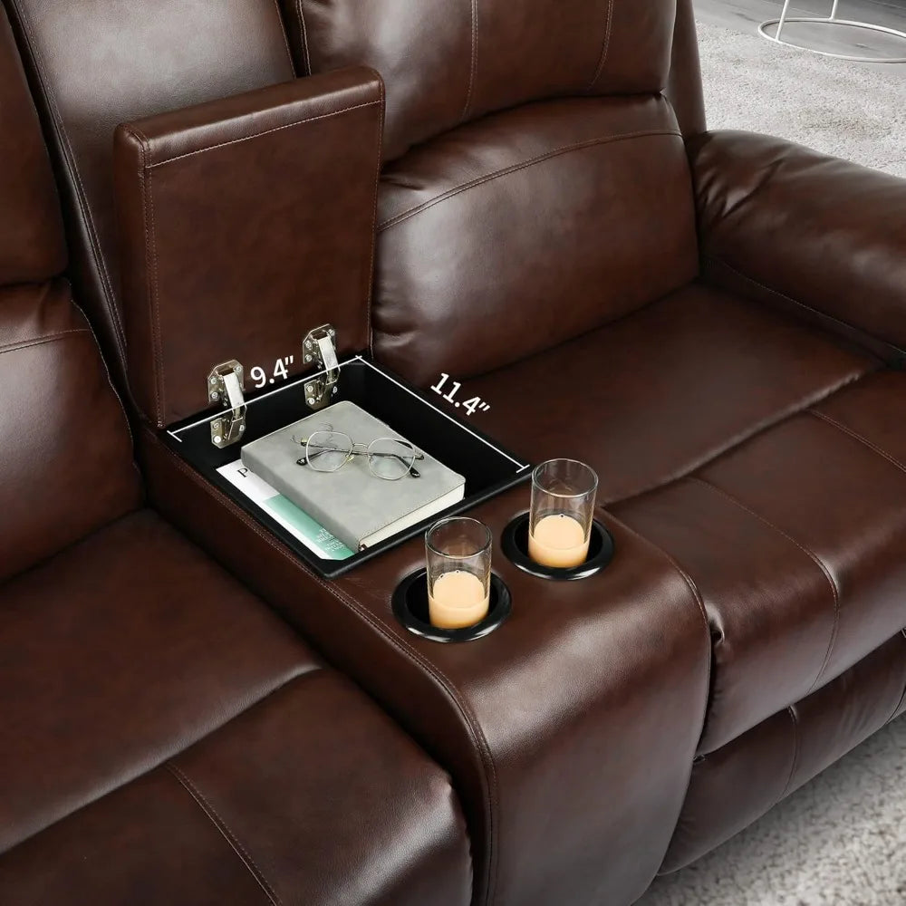 Loveseat Recliner, Manual Double Sofa Loveseat, Home Theater Seating with Storage Console, Double Recliner RV Sofas