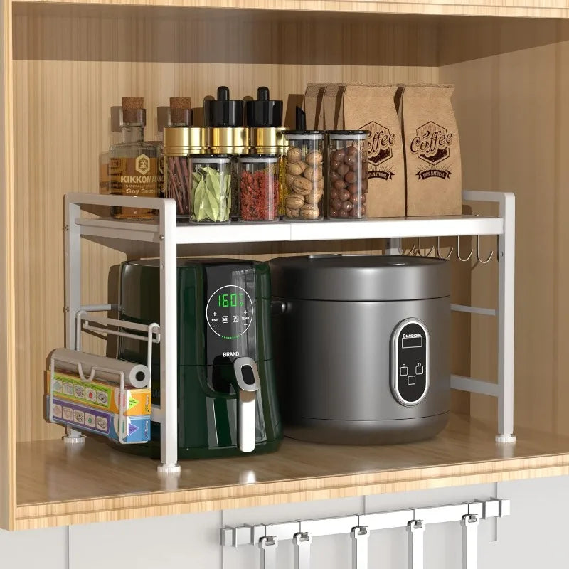 Extendable Microwave Oven Rack - Adjustable Kitchen counter shelf, 2 Tier Microwave Stand