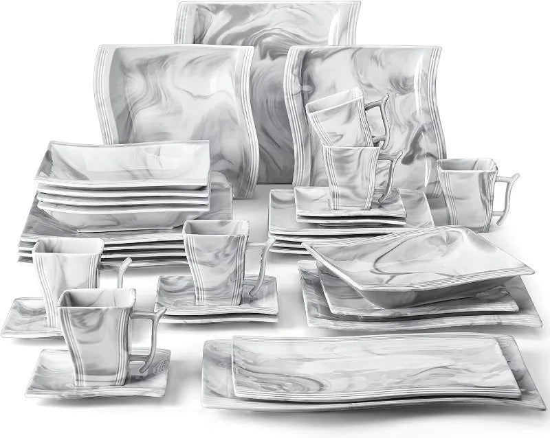 Porcelain Dinnerware Sets, Modern Square Dinner Set Plates and Bowls for Dessert, Salad and Pasta,