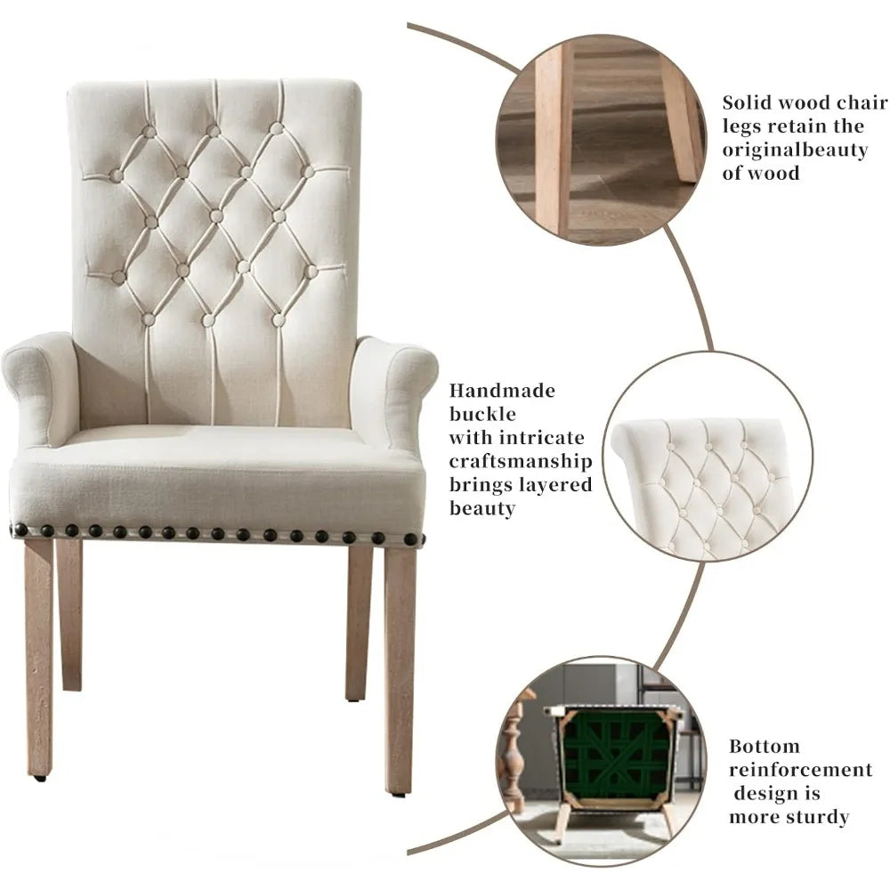 Dining Room Chairs with Arms, Tufted Upholstered High Back Nailed