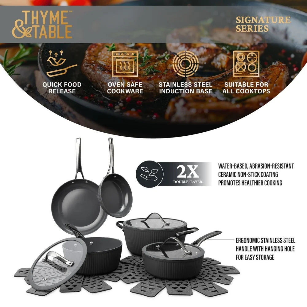 Cookware Set with Heavy Gauge Aluminum Cookware Protectors Induction Compatible Dishwasher Safe Durable