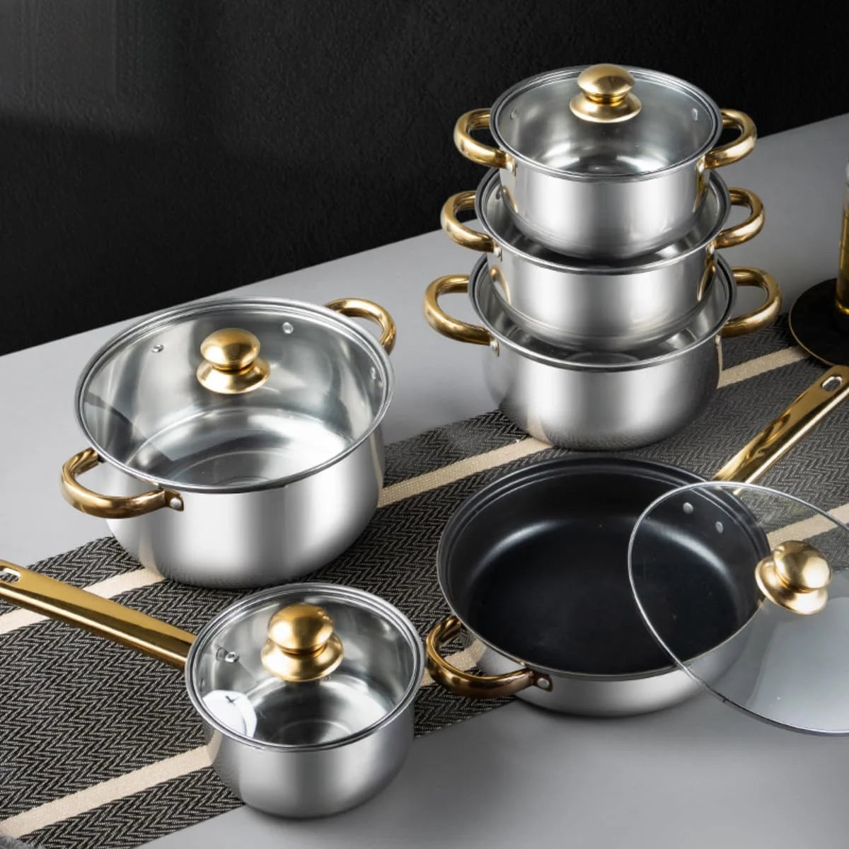 Stainless Steel Cookware Set, 5 Counts/setDurable Multi-purpose Easy To Clean